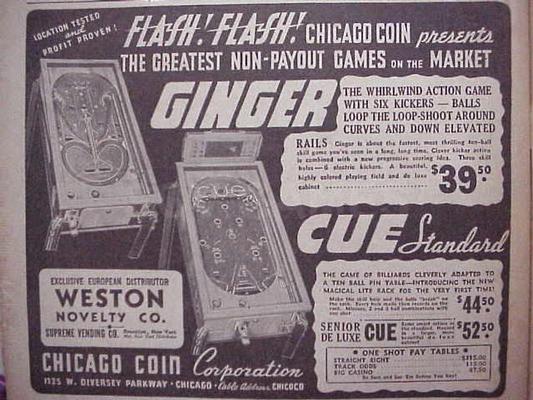 1936 Chicago Coin Ginger EM Pinball Machine Image