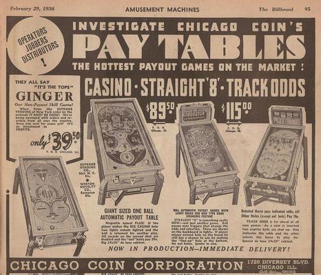 1936 Chicago Coin Ginger EM Pinball Machine Image