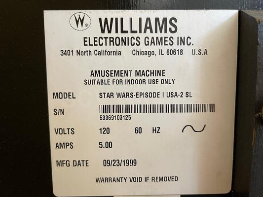 2000 Williams Star Wars Episode 1 Pinball Machine Image