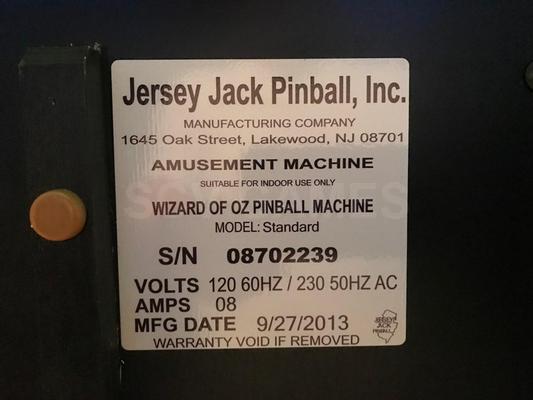 2013 Jersey Jack Wizard of Oz Pinball Machine Image