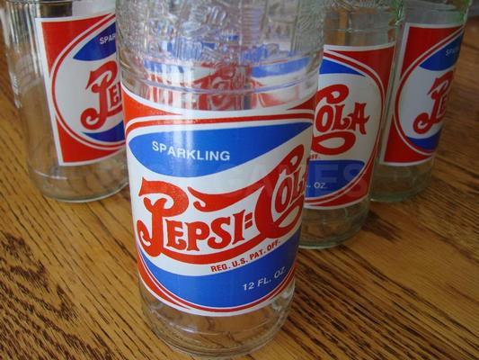 7 Vintage 12oz Double Dot Pepsi Bottles Replica 1945-47 Image