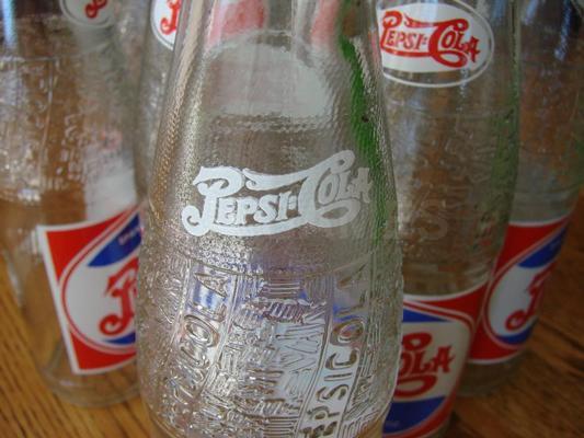 7 Vintage 12oz Double Dot Pepsi Bottles Replica 1945-47 Image