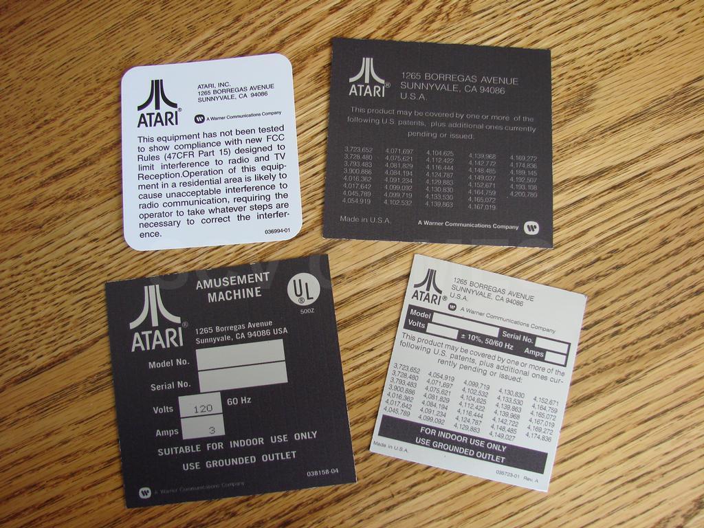 Atari Serial Number and Patents Decals