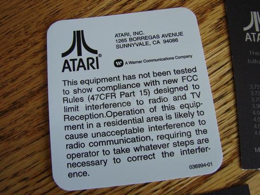 Atari Serial Number and Patents Decals Image