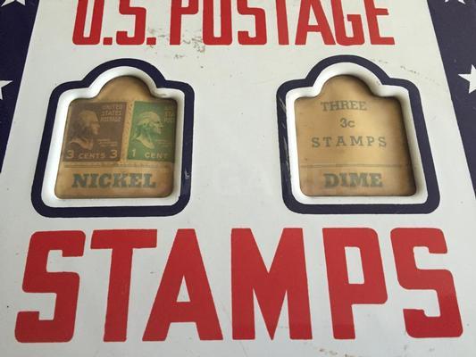 Vintage Hanging US Postage Stamp Machine with Uncle Sam Image